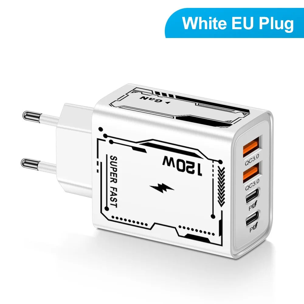 Adattatore caricabatterie da parete USB PD da 120 W con 2 porte USB tipo 2 per Xiaomi,iPhone e Samsung e tanti altri