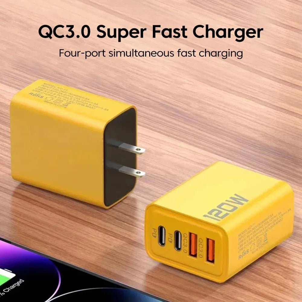 Adattatore caricabatterie da parete USB PD da 120 W con 2 porte USB tipo 2 per Xiaomi,iPhone e Samsung e tanti altri