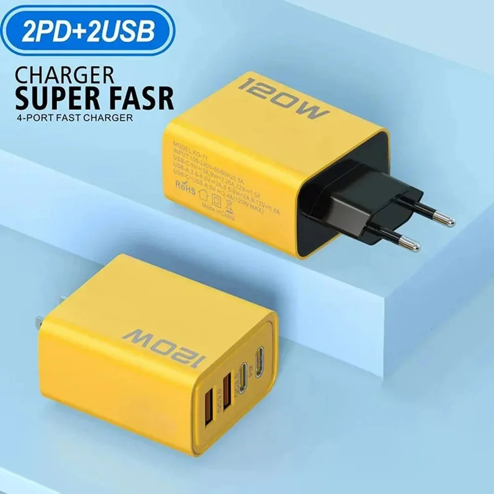 Adattatore caricabatterie da parete USB PD da 120 W con 2 porte USB tipo 2 per Xiaomi,iPhone e Samsung e tanti altri