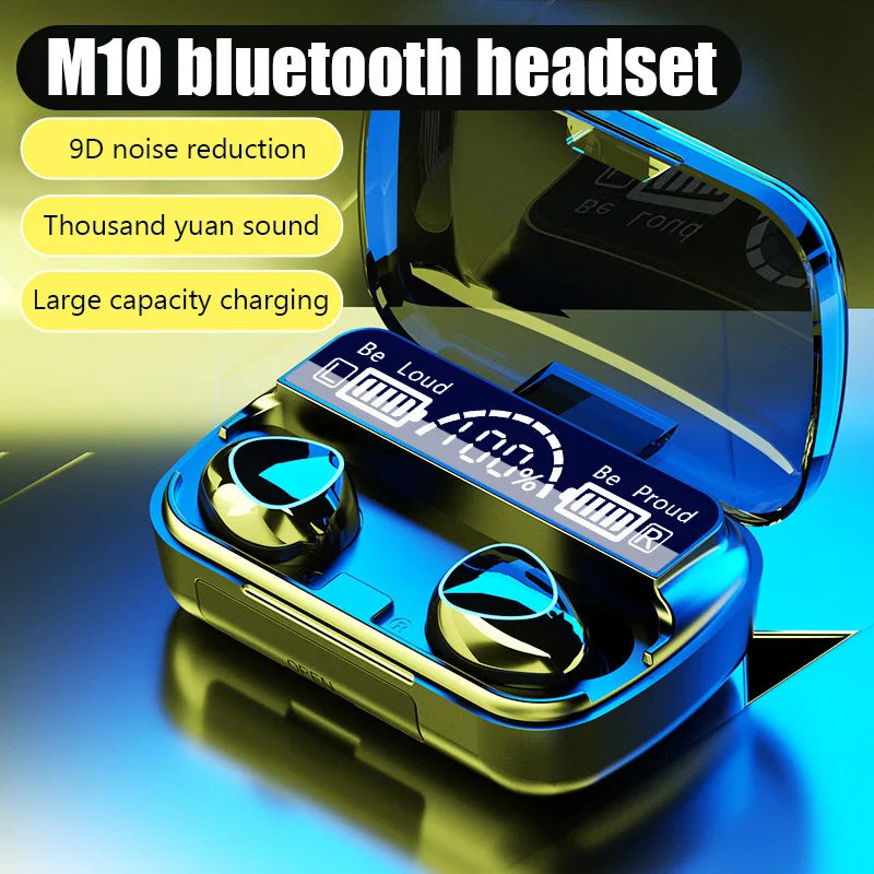 Cuffie Bluetooth M10 TWS da 2500 mAh con scatola di ricarica, auricolari wireless con microfono, auricolari stereo sportivi impermeabili 9D