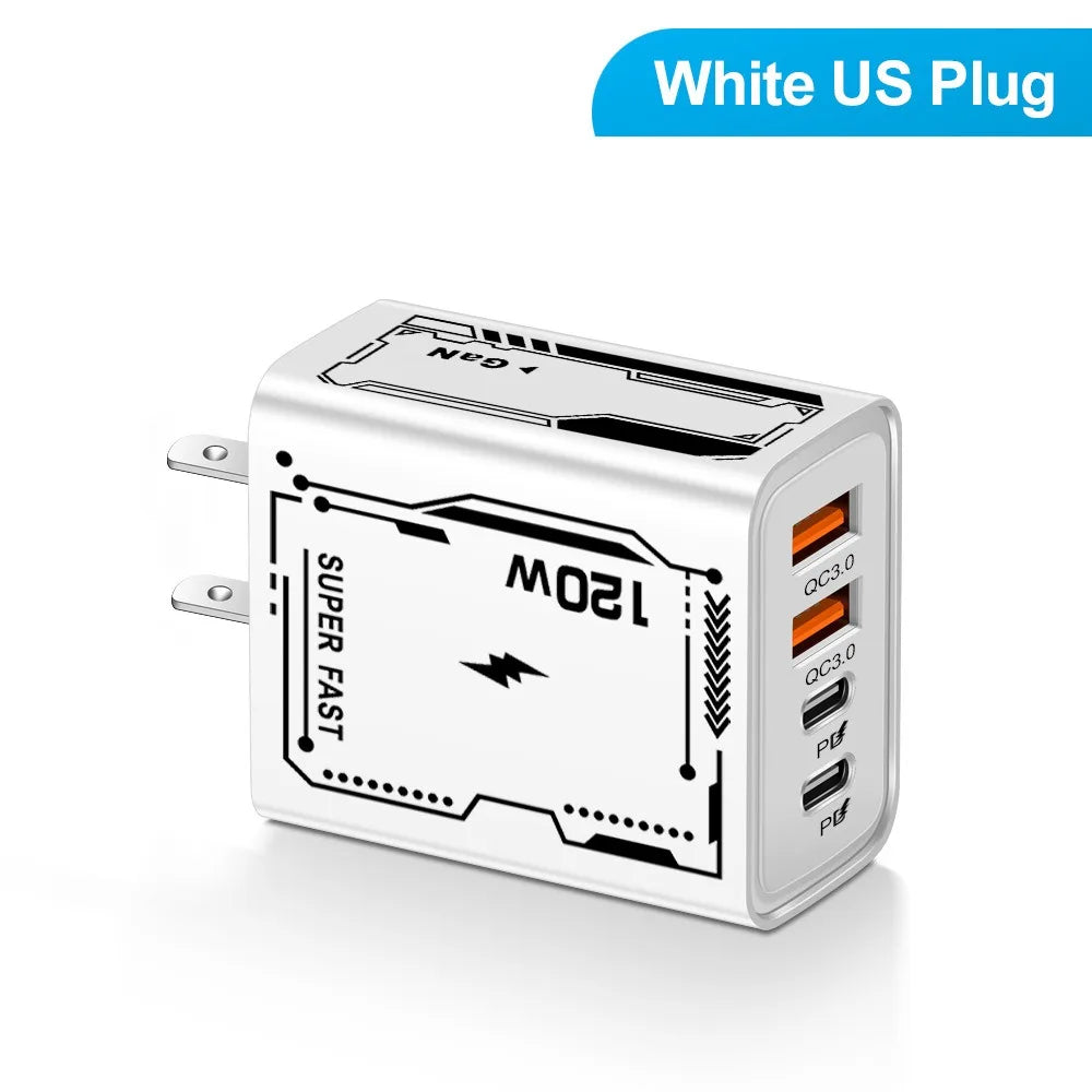 Adattatore caricabatterie da parete USB PD da 120 W con 2 porte USB tipo 2 per Xiaomi,iPhone e Samsung e tanti altri