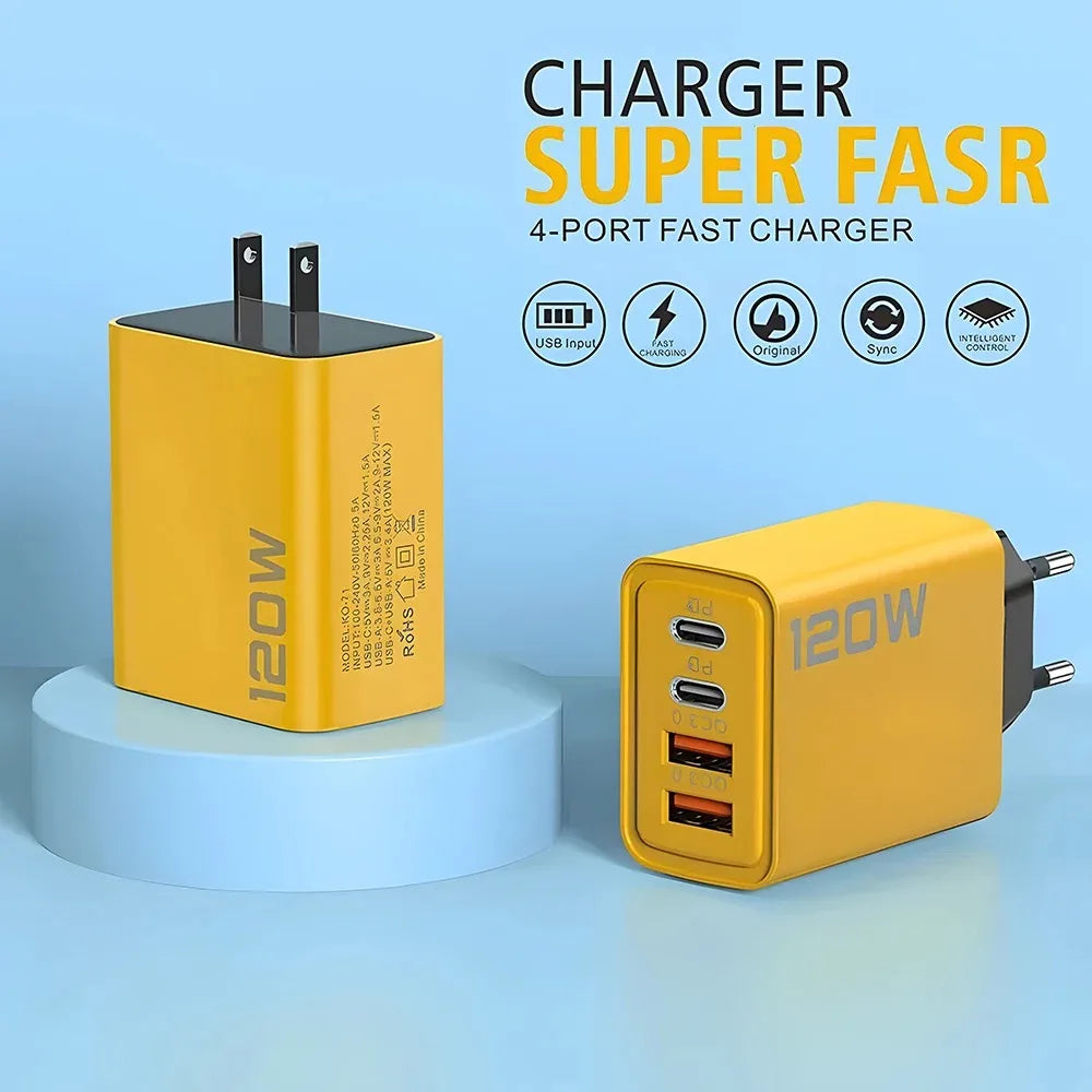Adattatore caricabatterie da parete USB PD da 120 W con 2 porte USB tipo 2 per Xiaomi,iPhone e Samsung e tanti altri